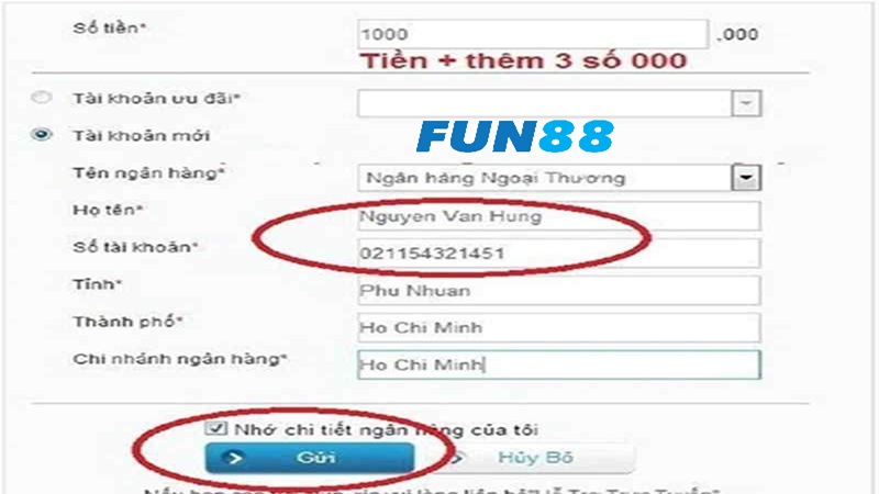 Rút tiền Fun88 qua hình thức ngân hàng